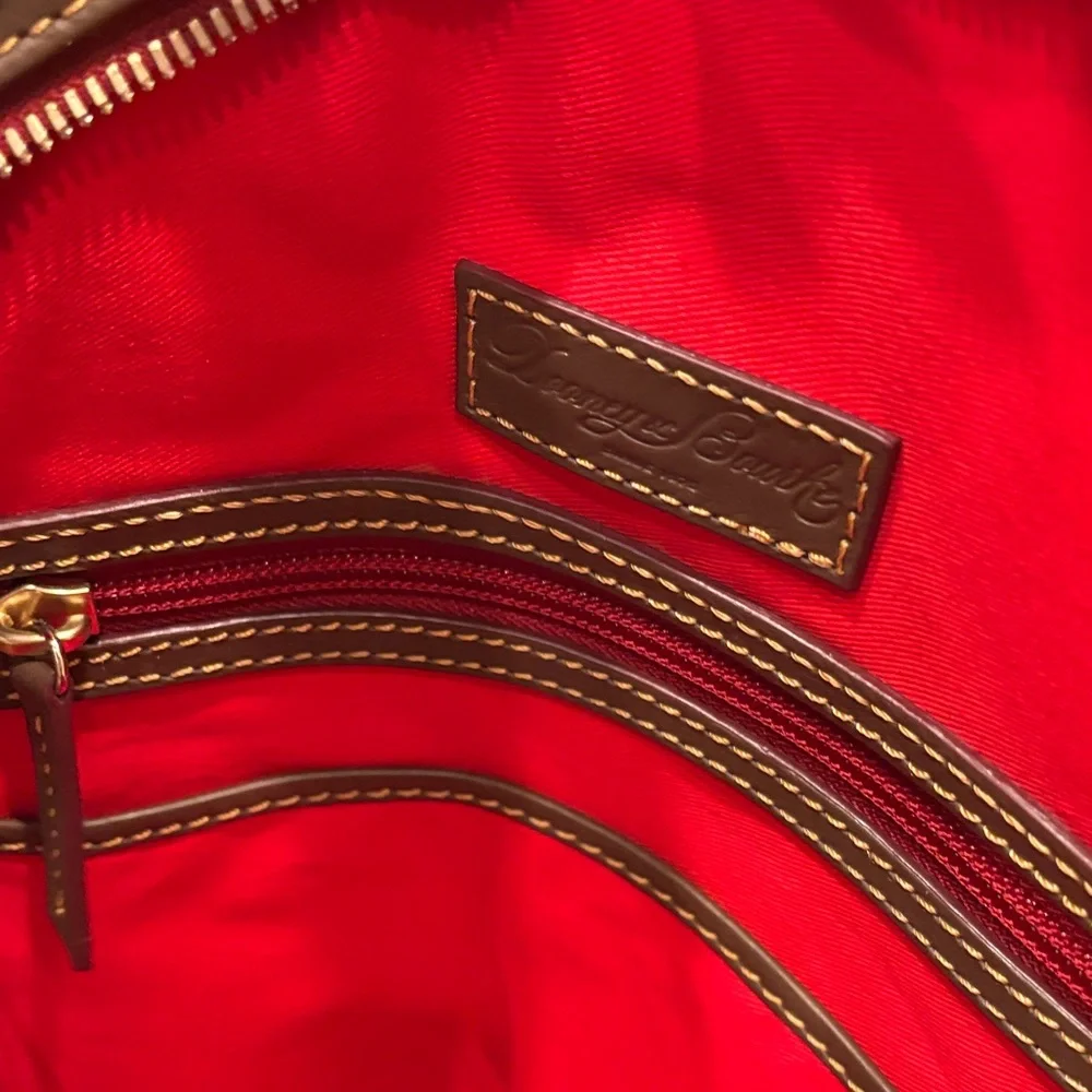 Dooney & Bourke Leather Backpack in Brown with Red Trim - Picture 8 of 10